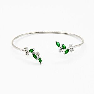 Green Leaf Crystal Cuff Bracelet